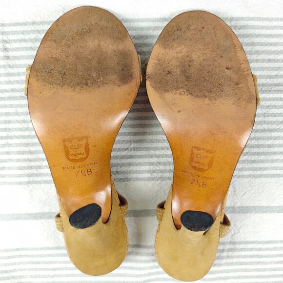 Charles David Vintage Beige Leather Cork Heels Women’s 7.5B Made in Spain - Picture 10 of 11